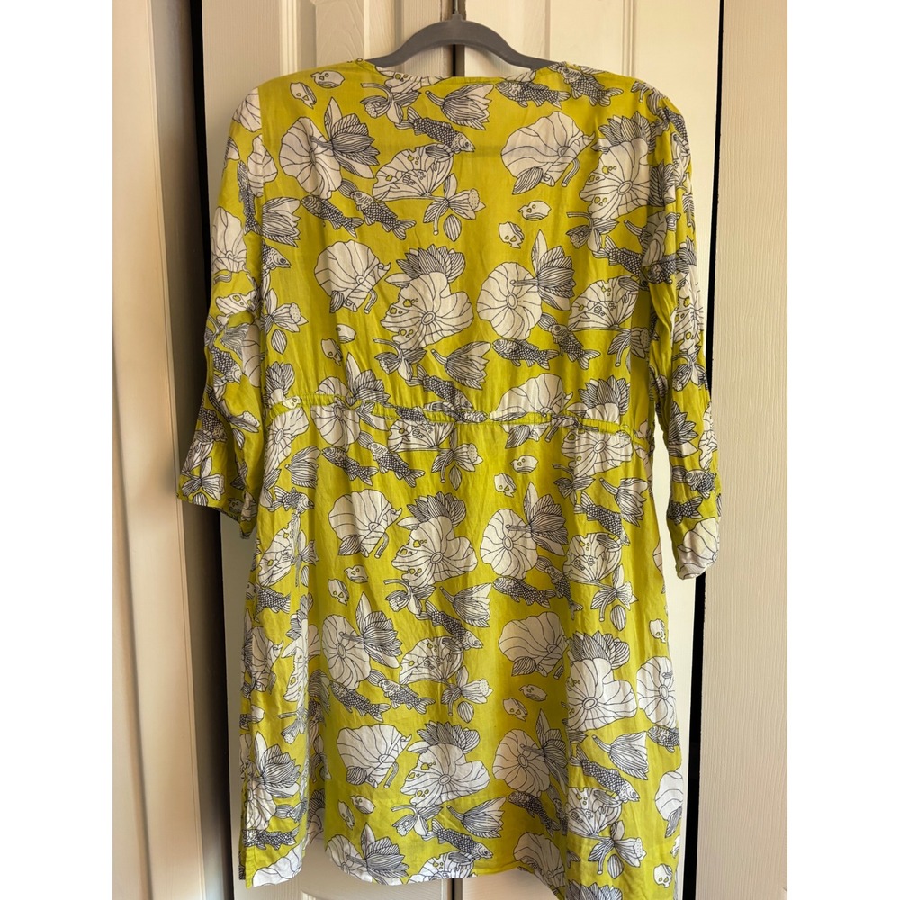 Gretchen Scott Beach Cover Up Large Chartreuse Fish Floral Cotton Tunic Dress - Picture 10 of 13